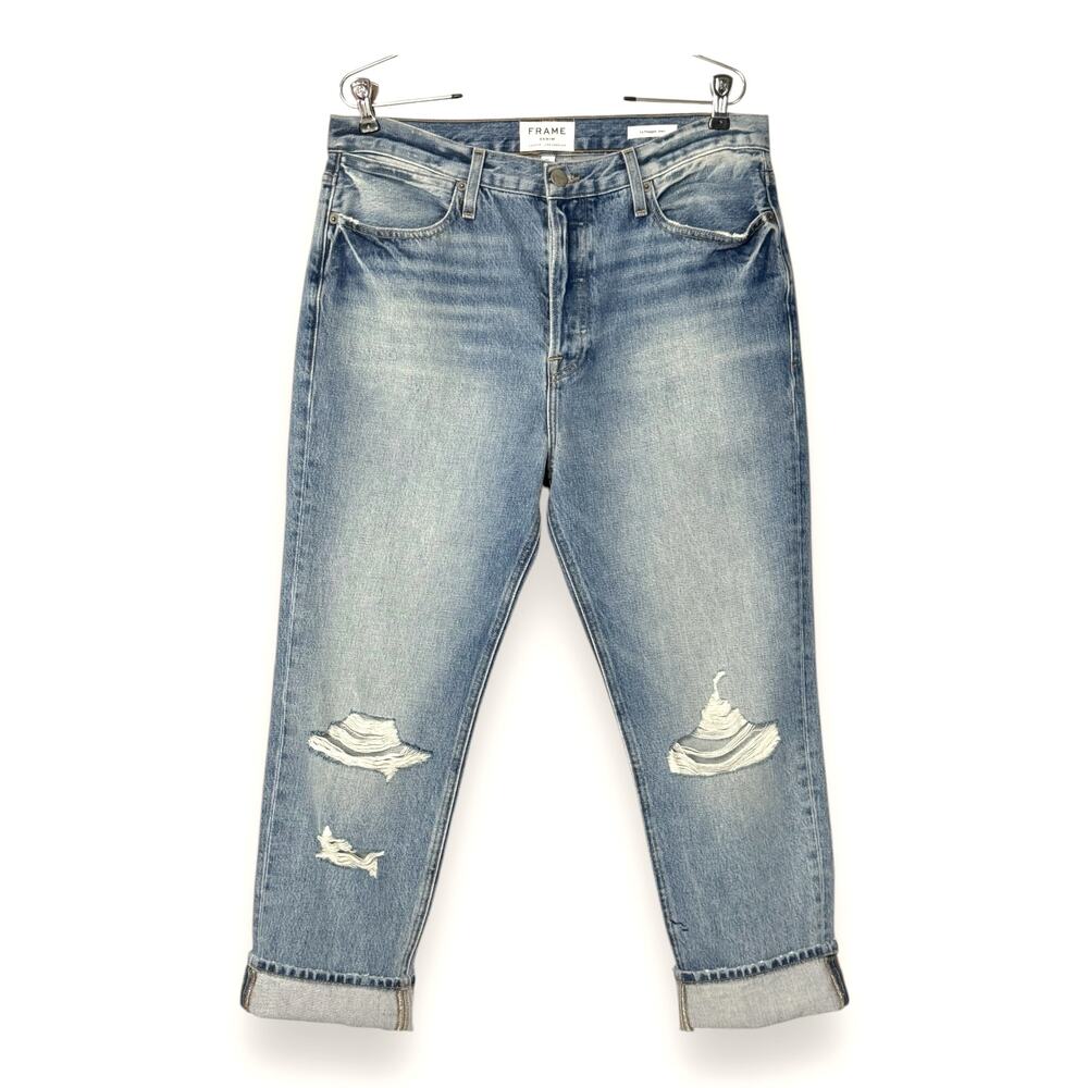 FRAME Le Pegged Straight Cropped Jeans 31 Button Fly Rigid Distress - Picture 9 of 12